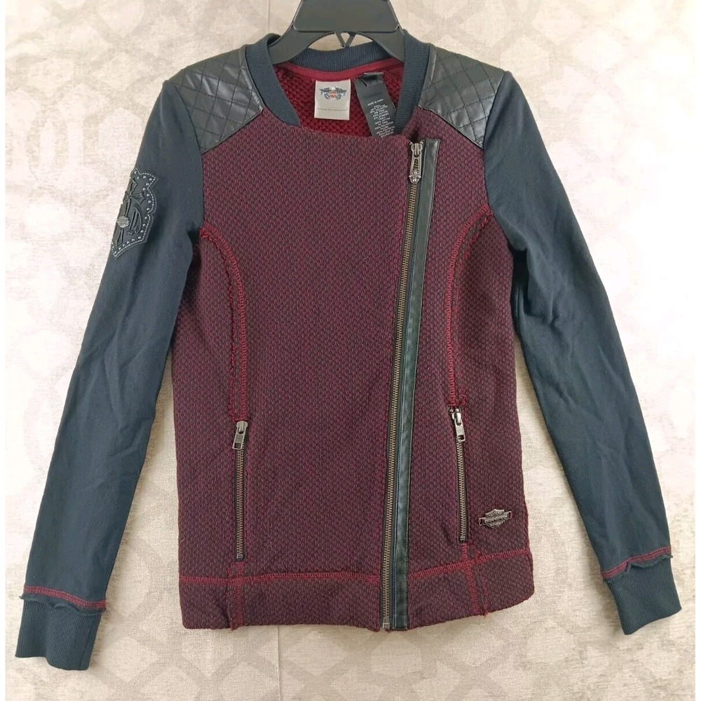 Harley Davidson Jacket Womens XS Red Full‎ Zip Two Tone